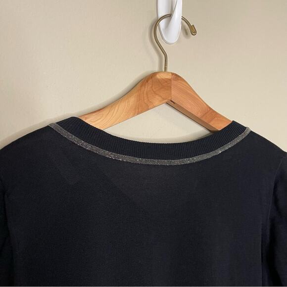 Fabiana Filippi Metallic Trim V-Neck Sweater Top in Navy Blue S - Picture 10 of 11